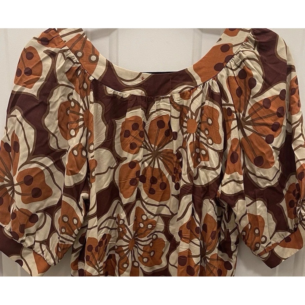 Buffalo David Bitton Brown Floral Puff Short Sleeves Top‎ Womens S Tropical Boho - Picture 7 of 8